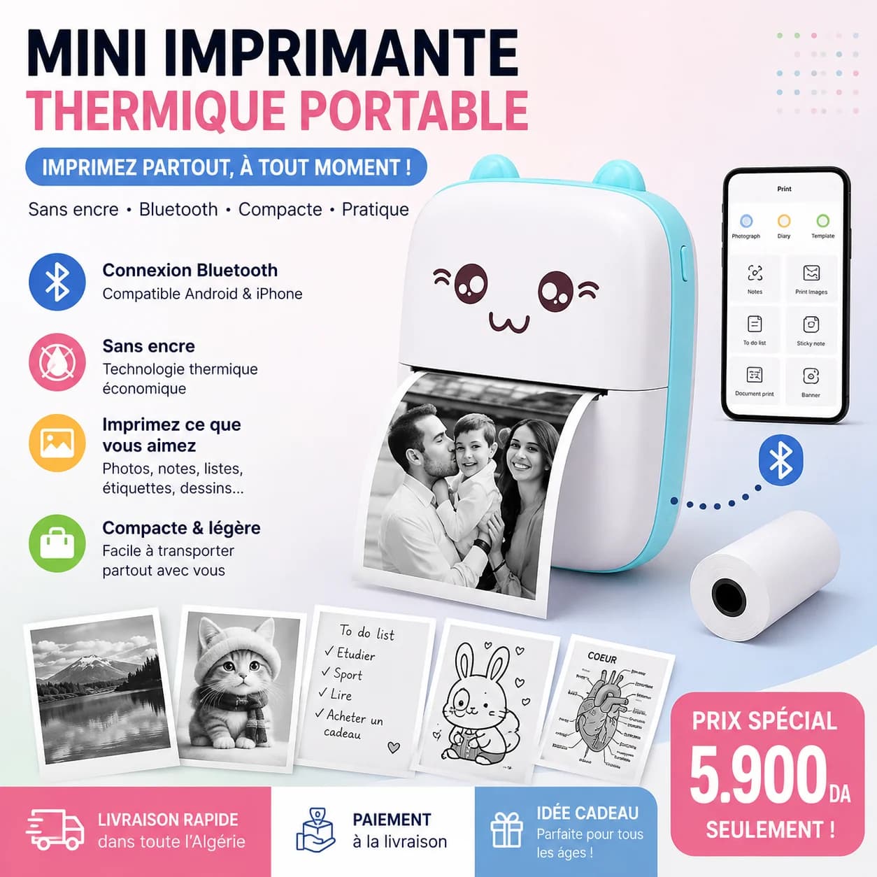 Mini imprimante thermique portable